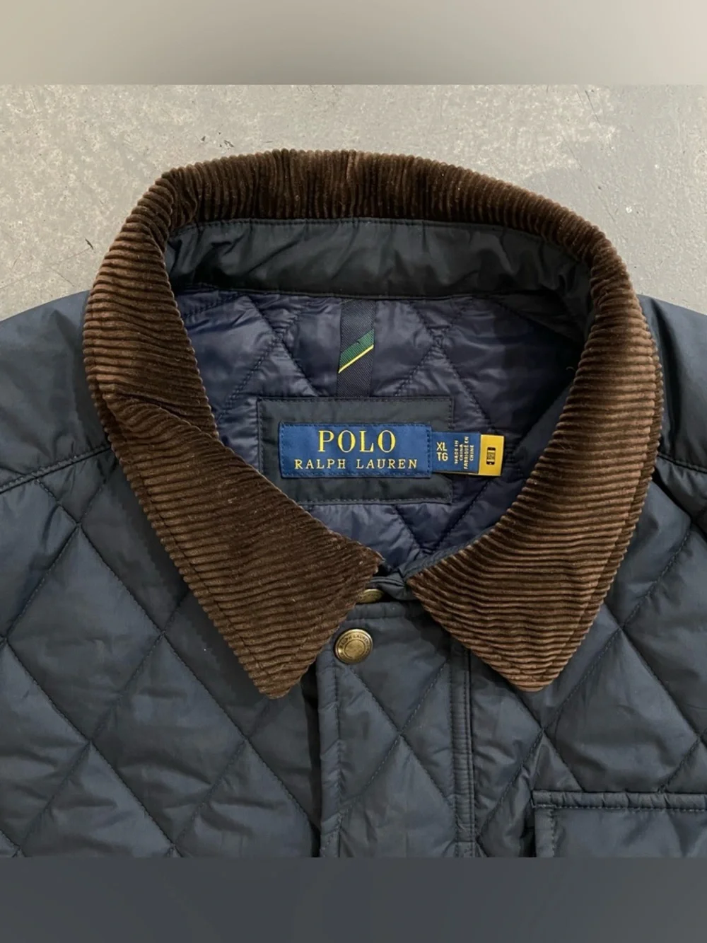 Polo Ralph Lauren Navy Beaton Quilted Field Jacket W/Brown Corduroy Collar Sz XL - Picture 8 of 9
